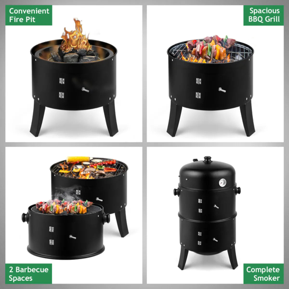 Black Charcoal Smoker Oven