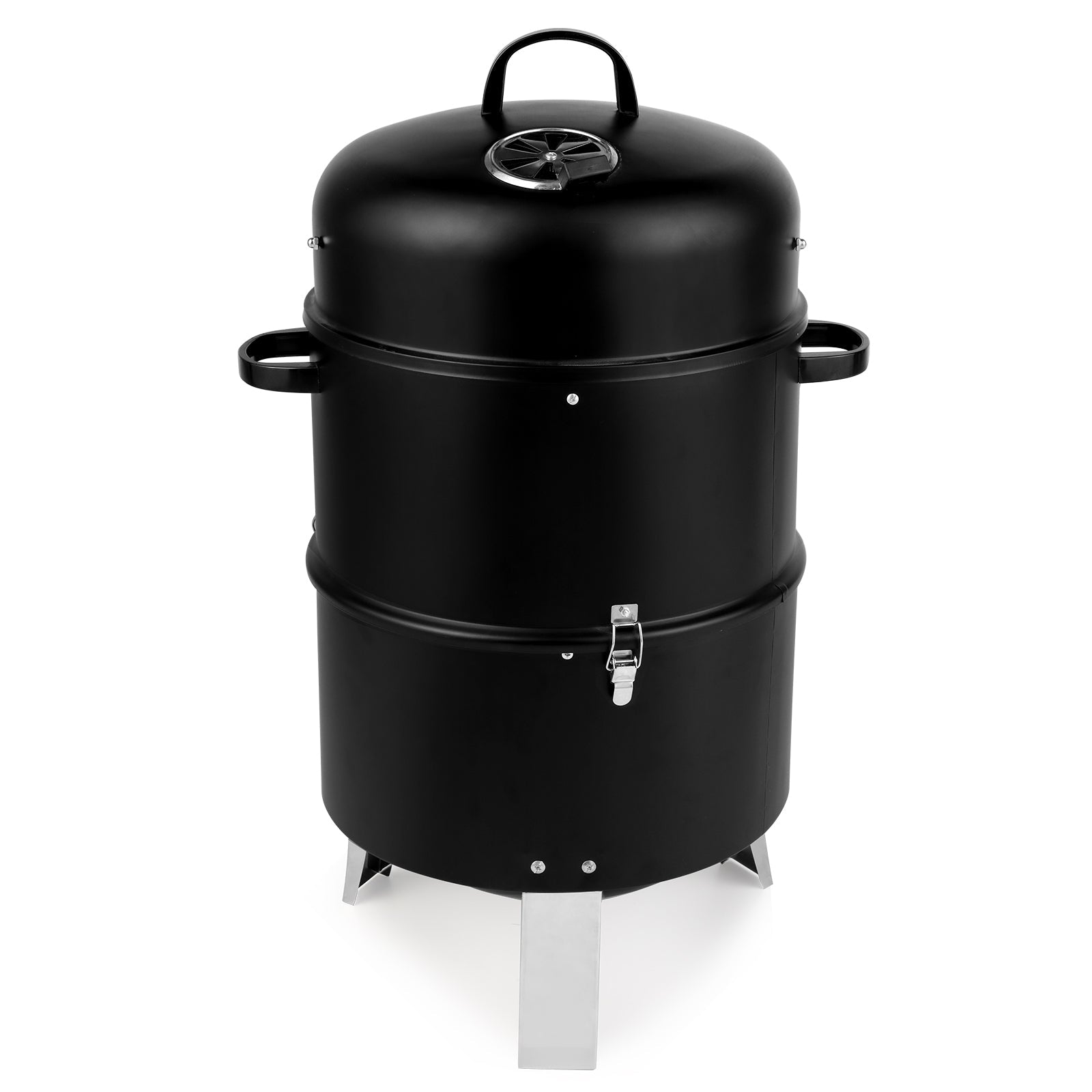 Black Double-Walled Cylindrical Charcoal Smoker Grill