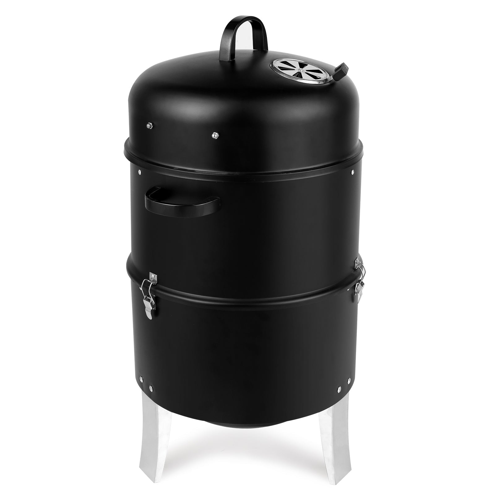 Black Double-Walled Cylindrical Charcoal Smoker Grill